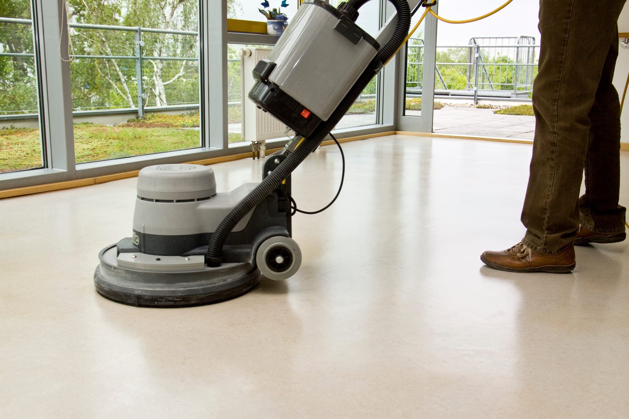 Polishing a commercial floor to a glossy finish in Spokane Valley